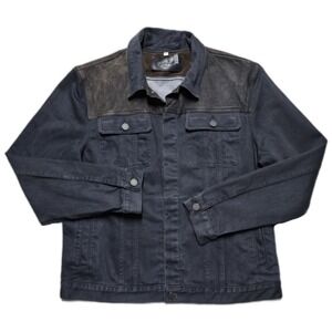 7 For All Mankind Mens XL Gray Denim Leather Trucker Jean Jacket